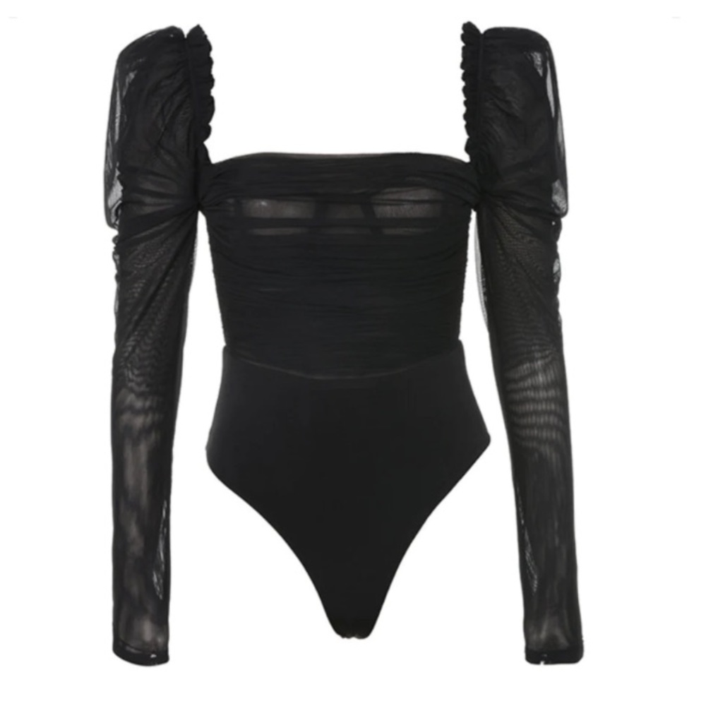 Sheer black bodysuit from mussecco with puff sleeves